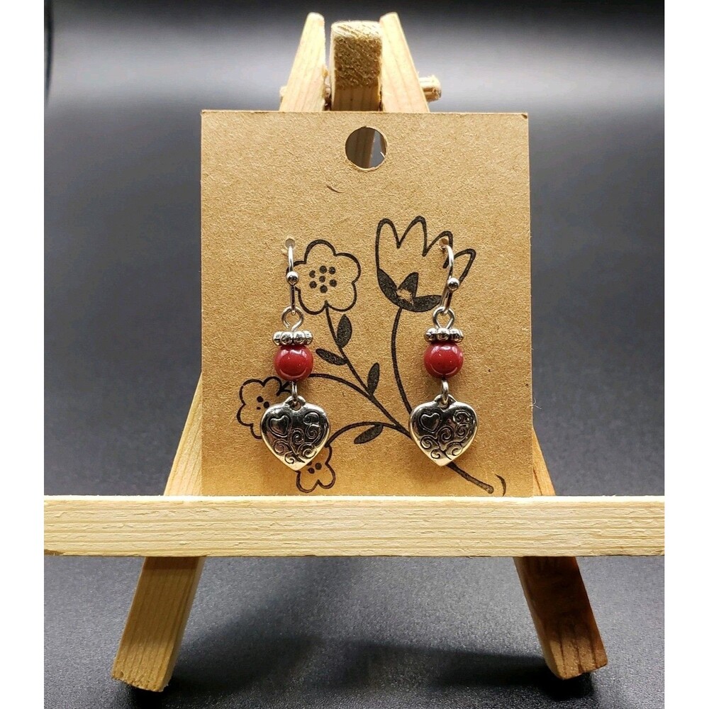 Dangle/Drop/Costume/ Stainless Steel Heart Red Glass Beaded Handcrafted Earrings